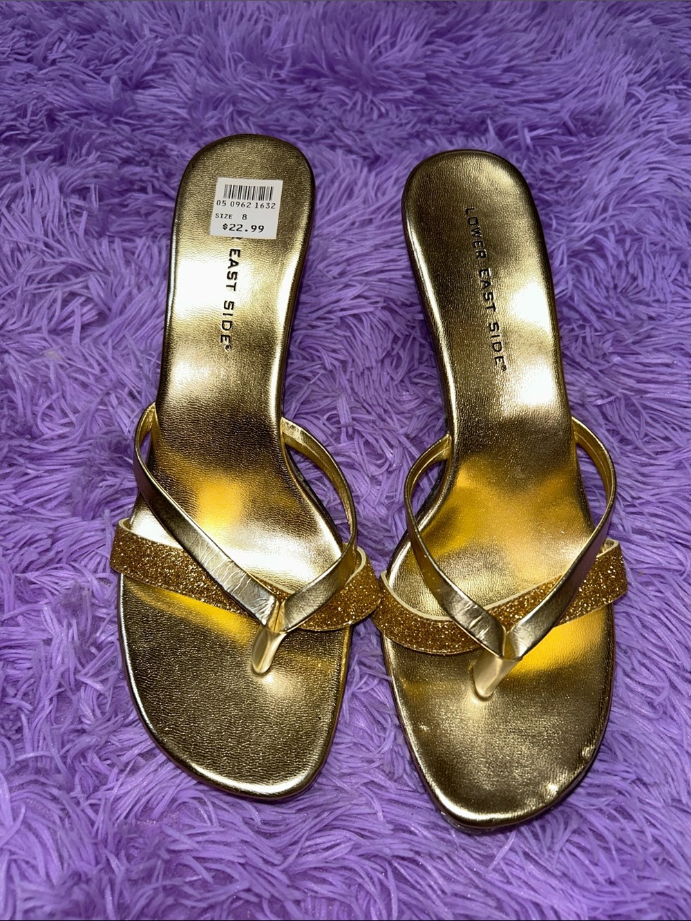 LOWER EAST SIDE Metallic Gold Strappy Slide Heels